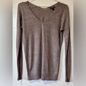Express| Cozy Heathered Taupe V-Neck Longline Soft Sweater Sz XS